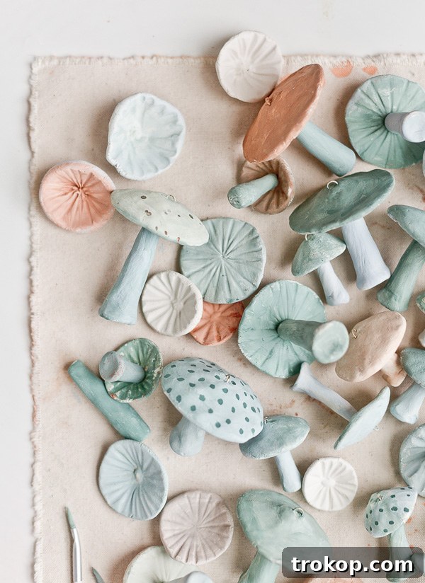 Crafting with Air Dry Clay 30 Ideas for Kids and Grown Ups 16 Clay Mushroom Decoration, featuring cute, handmade mushrooms.