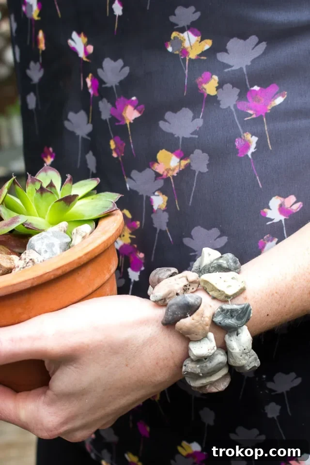 Crafting with Air Dry Clay 30 Ideas for Kids and Grown Ups 27 Faux Stone Bracelet, a boho-inspired air dry clay jewelry project.