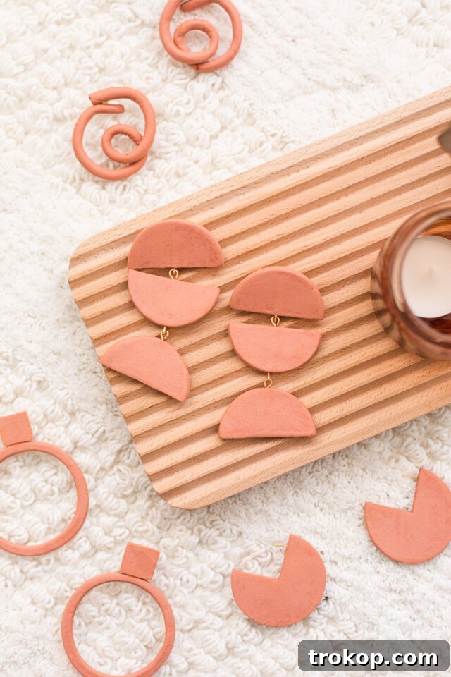 Crafting with Air Dry Clay 30 Ideas for Kids and Grown Ups 30 Geometric Clay Earrings, including terracotta shades.