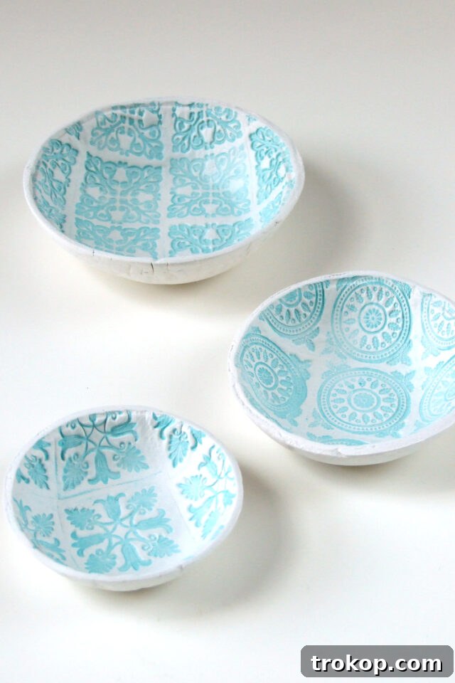 Crafting with Air Dry Clay 30 Ideas for Kids and Grown Ups 10 Stamped Bowl from air dry clay projects, featuring intricate patterns.