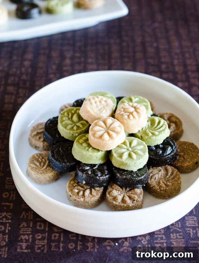 Korean Tea Cookies (Dasik), intricately shaped small cookies.