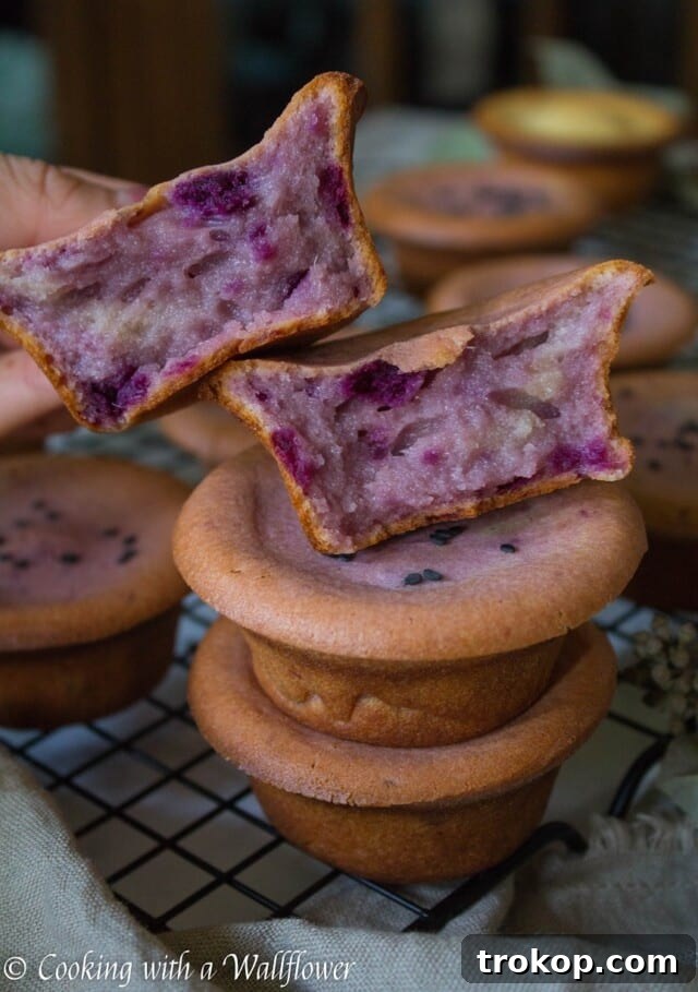 Mochi Muffins, with a distinct purple color from ube.