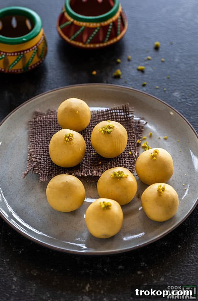 Ladoos, perfectly round Indian sweet balls.
