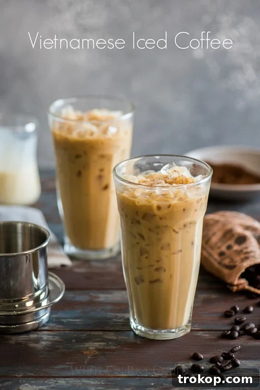 Vietnamese Iced Coffee Recipe, with ice and condensed milk.