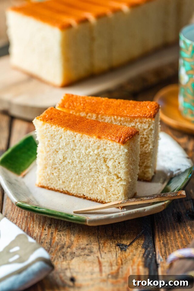 Castella Cake Recipe, a light golden-brown sponge cake.