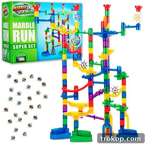 Marble Genius Marble Run (150 Complete Pieces) Maze Track or Race Game for Adults, Teens, Toddlers, or Kids Aged 4-8 Years Old, (85 Translucent Marbulous Pieces + 65 Glass-Marble Set), Super Set Marble Genius Marble Run (150 Complete Pieces) Maze Track or Race Game for Adults, Teens, Toddlers, or Kids Aged 4-8 Years Old, (85 Translucent Marbulous Pieces + 65 Glass-Marble Set), Super Set