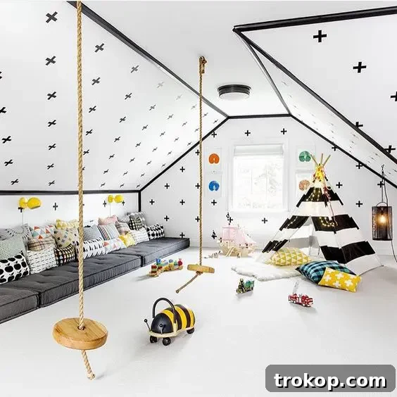 17 Playroom Gems: Fun and Adorable Ideas for Kids 12 Install an indoor swing in a kids playroom