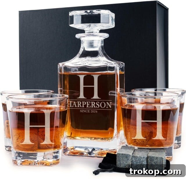 Personalized 5 pc Whiskey Decanter Set - 9 Design Options - Limited Edition, Custom Liquor Decanter | 25 Oz, 750ml Liquor Decanter w/ 4pcs Whiskey Glass Set #1