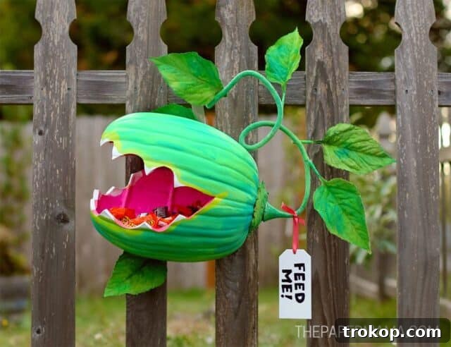 DIY Venus Flytrap Pumpkin Candy Holder for Best DIY Outdoor Halloween Decorations 