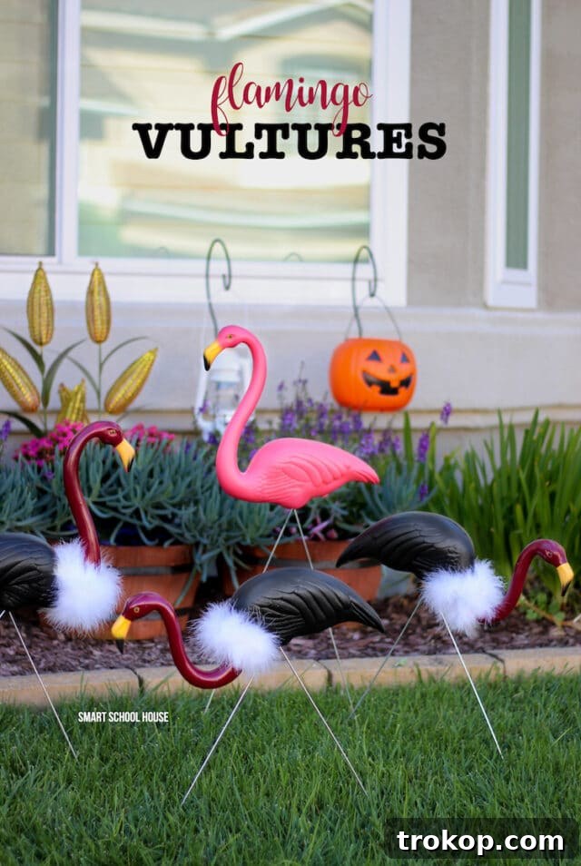 DIY Flamingo Vultures for Best DIY Outdoor Halloween Decorations for Front Yard