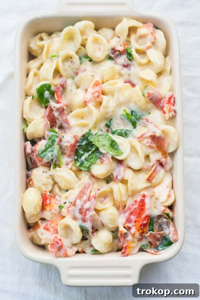 Gourmet Lobster Mac and Cheese with Prosciutto and Spinach