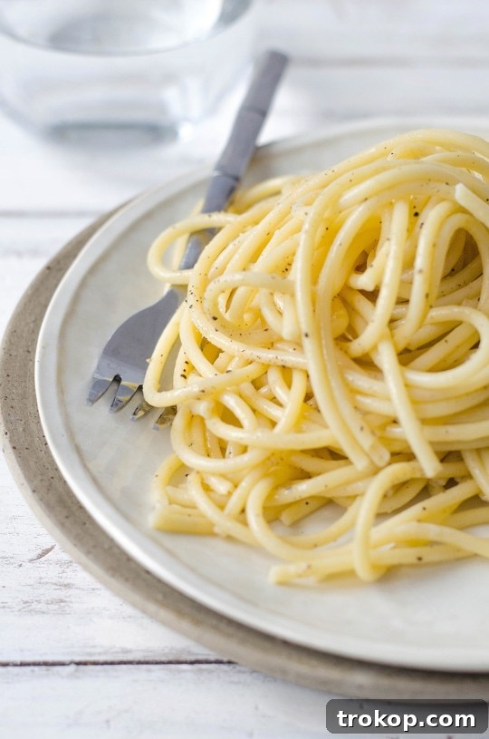 Classic Cacio e Pepe pasta dish plated, simple yet elegant