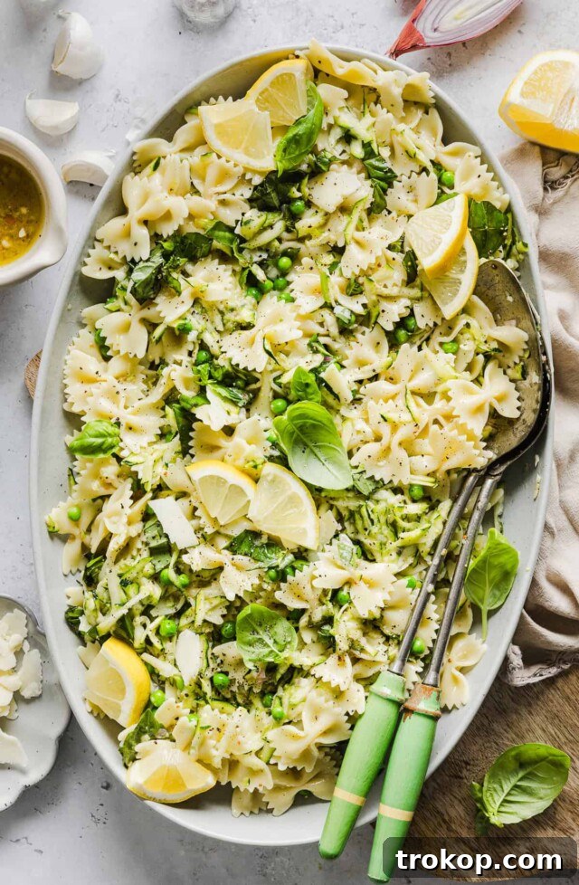 Refreshing Lemon Basil Pasta Salad with zucchini and peas
