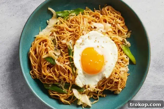 Soy Sauce Noodles with Cabbage and Fried Eggs, a savory Asian-inspired side