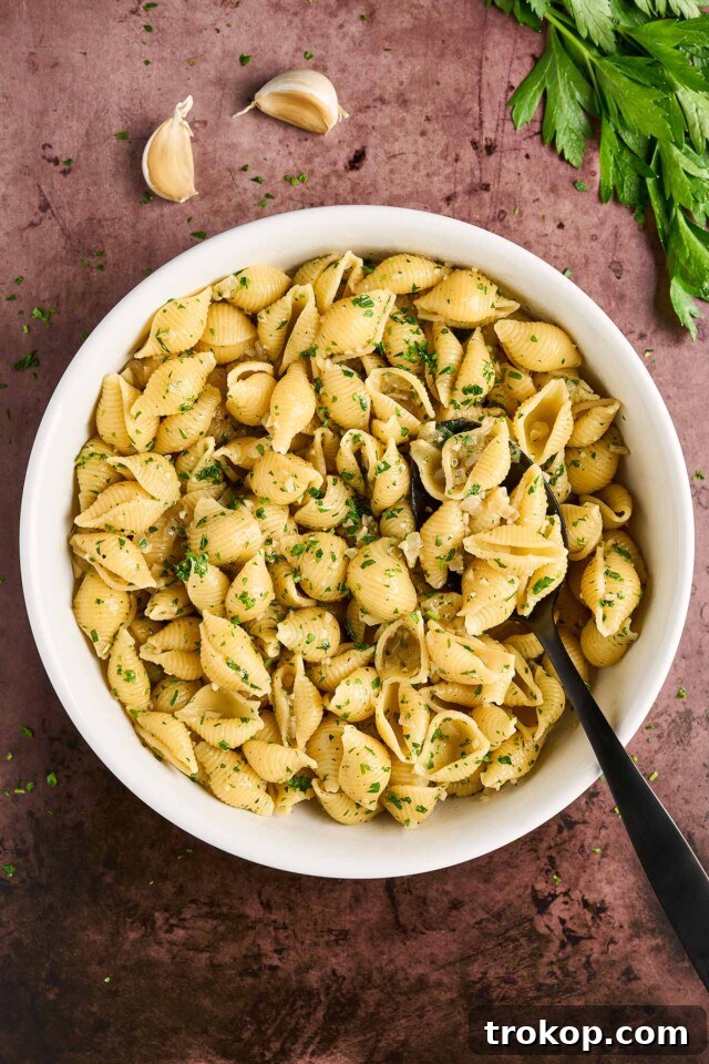 Garlic Butter Pasta Shells, a fast and delicious pasta side dish