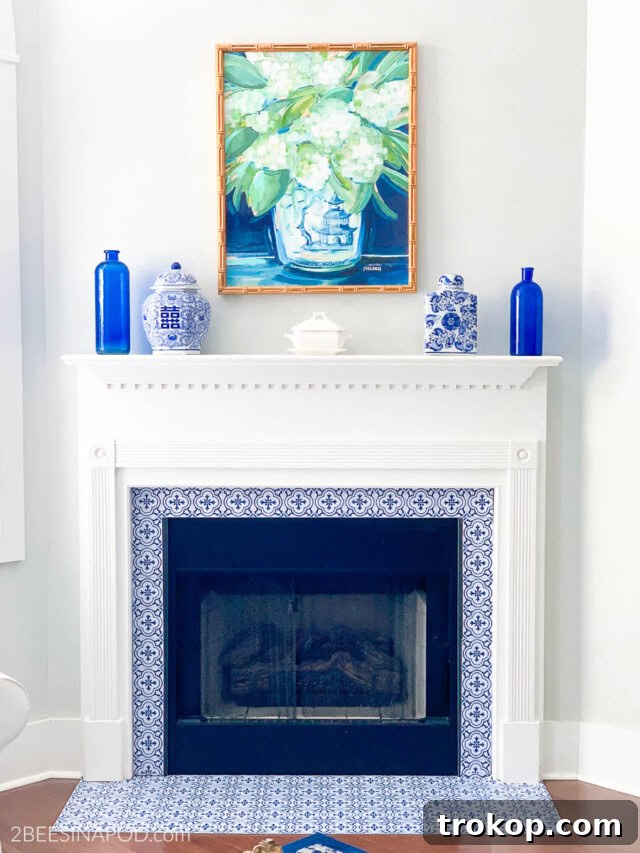 Easy Fireplace Makeover with Sticker Tiles