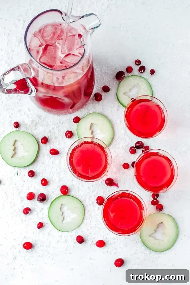 25 Easy & Festive Christmas Cocktails for Holiday Merriment 18 Holiday Prosecco Punch for Christmas cocktail recipes, a bubbly pink drink with cranberries and mint.