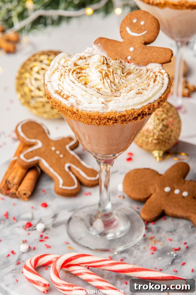 25 Easy & Festive Christmas Cocktails for Holiday Merriment 8 Gingerbread Martini Recipe for Christmas cocktail recipes, garnished with a gingerbread cookie.
