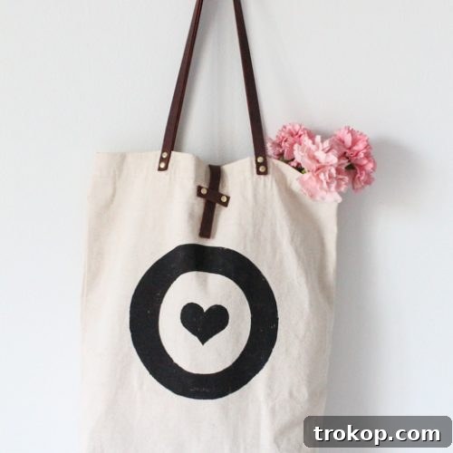 DIY leather handled tote bag