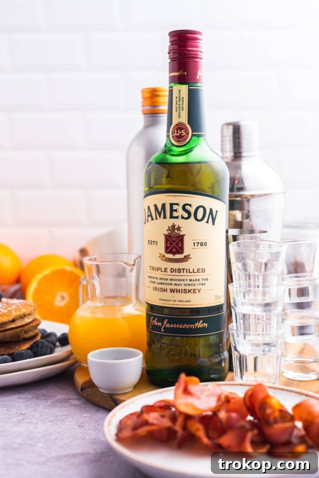 A selection of all the key ingredients required to craft the perfect Breakfast Shot, neatly arranged.