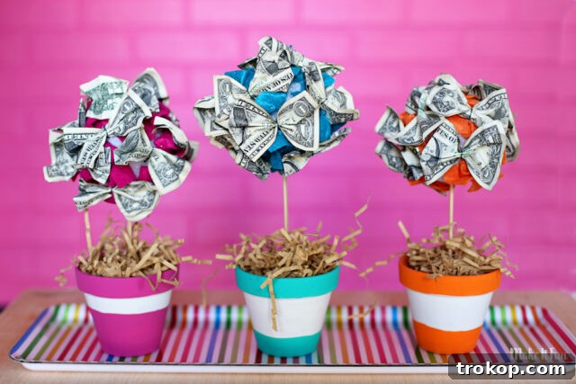 Money Topiary, a decorative plant made of folded dollar bills