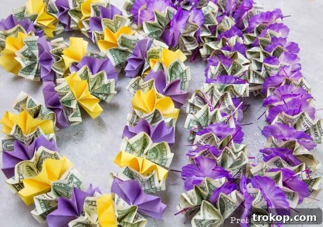 Graduation money lei, made from folded dollar bills