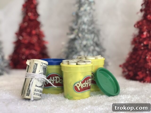 Play "Dough" Money gift idea with colorful Play-Doh cans