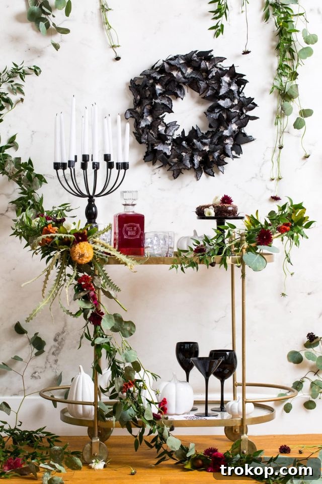 Spooky DIY Floral Halloween Bar Cart