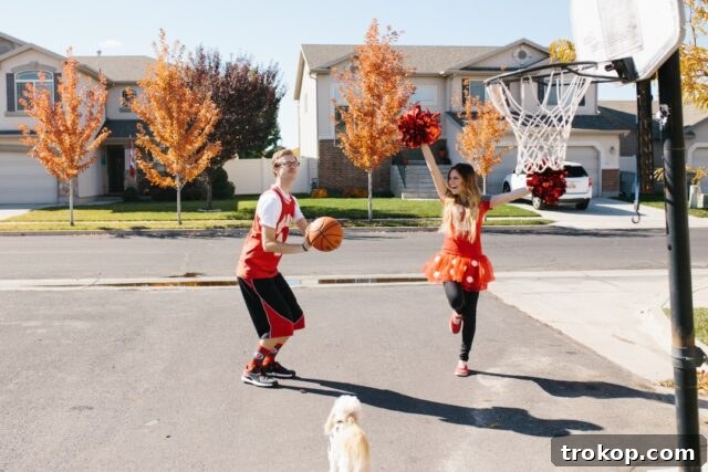 22 Pawsome Matching Halloween Costumes for Couples and Their Dogs 17 Sports-themed Halloween costume with a dog as 'Rufferee', a basketball player, and a cheerleader.