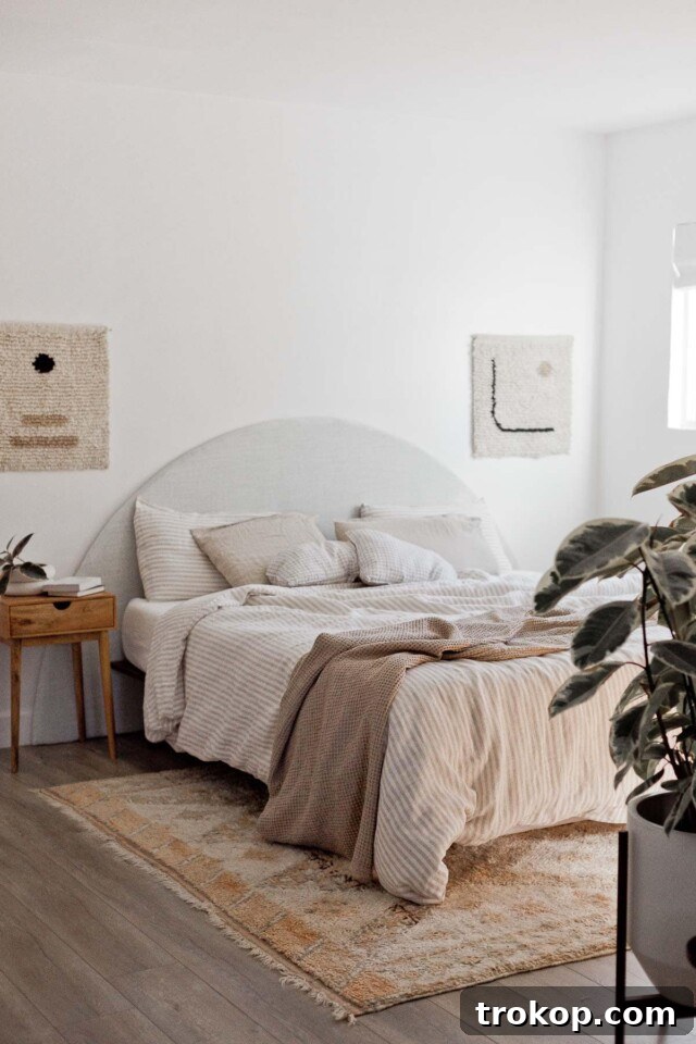 Crafting Your Dream Bedroom: DIY Headboard Inspiration 10 Modern upholstered DIY half circle headboard, a chic and soft bedroom accent.