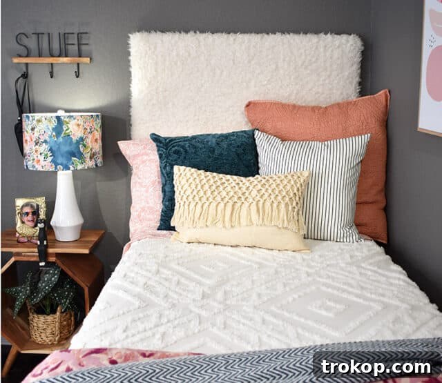 Crafting Your Dream Bedroom: DIY Headboard Inspiration 15 Luxurious and cozy DIY furry headboard, adding texture and warmth.