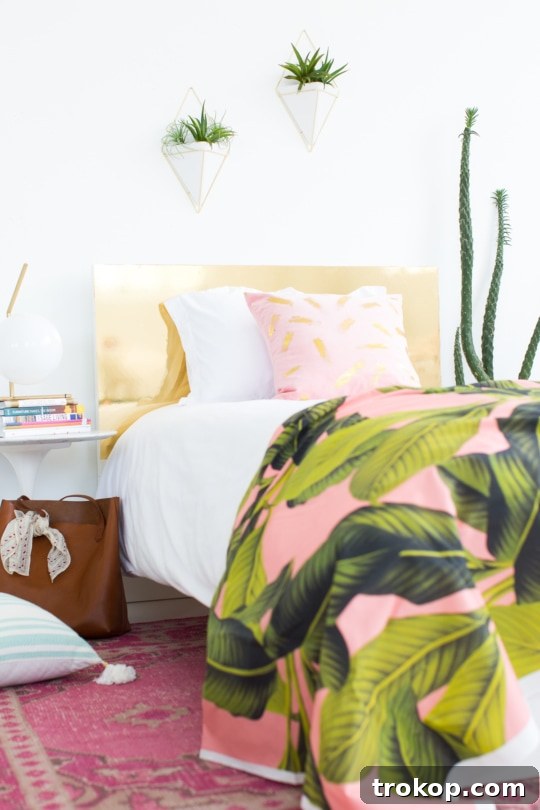 Crafting Your Dream Bedroom: DIY Headboard Inspiration 3 Glamorous DIY faux brass headboard made with metallic gold foil sticker.