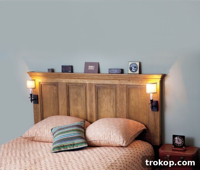 Crafting Your Dream Bedroom: DIY Headboard Inspiration 18 Unique DIY door turned headboard, adding character and rustic charm.