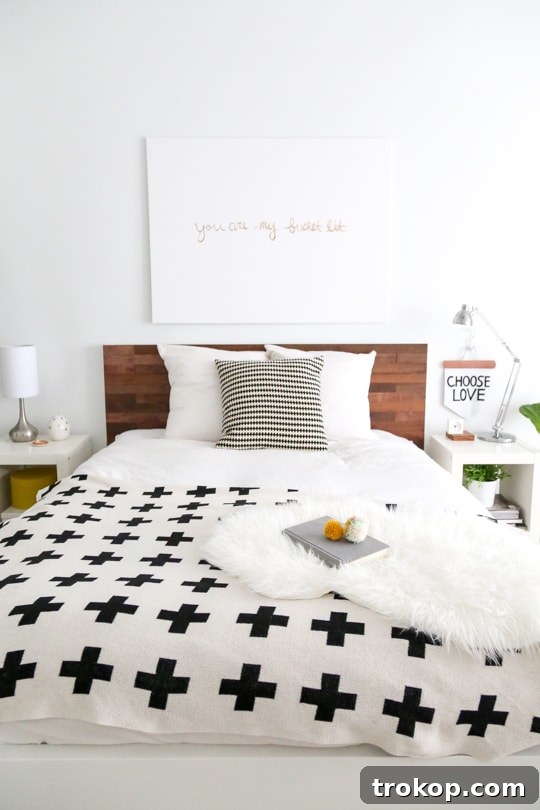 Crafting Your Dream Bedroom: DIY Headboard Inspiration 4 DIY wooden headboard crafted with Stikwood for a modern, rustic aesthetic.