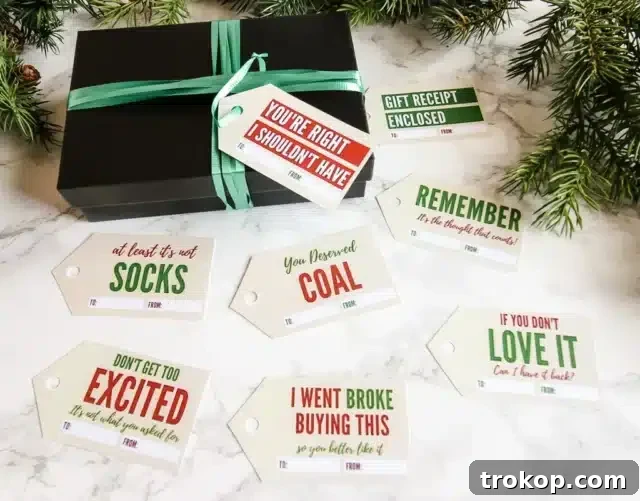Humorous Christmas Gift Tags with free printable options