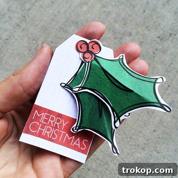DIY Christmas Holly Gift Tag with free printable template