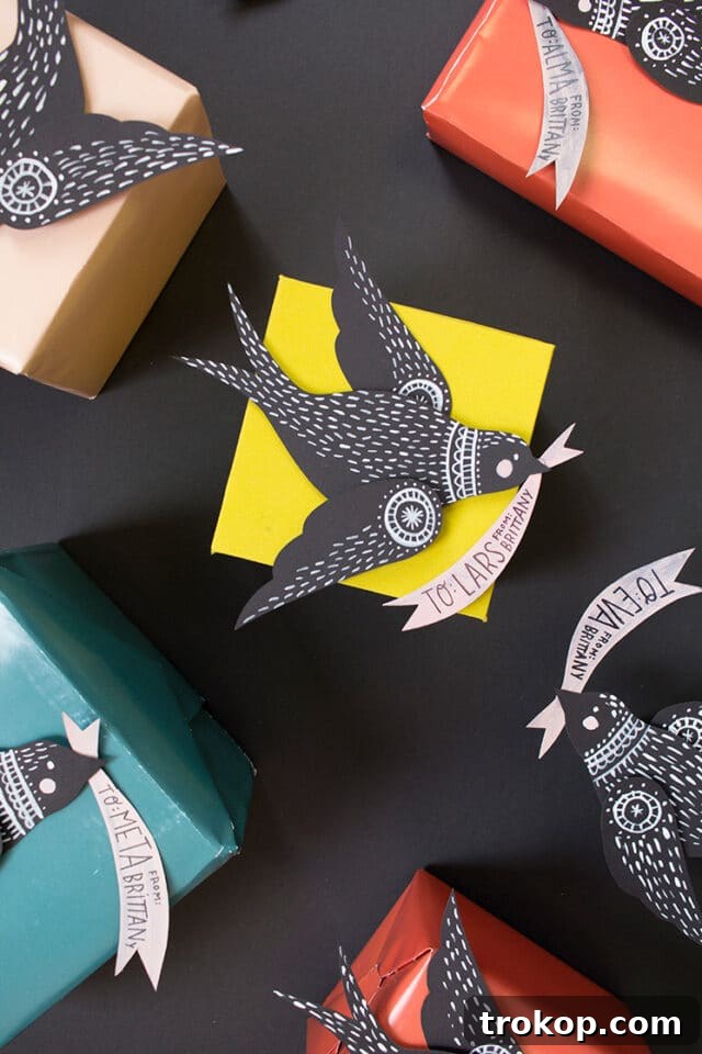 Elegant Bird Gift Topper for DIY Christmas Gift Tags and other occasions