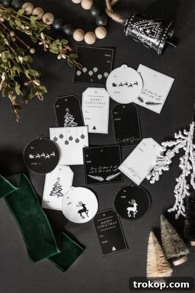 Modern Christmas Gift Tags in stylish black and white