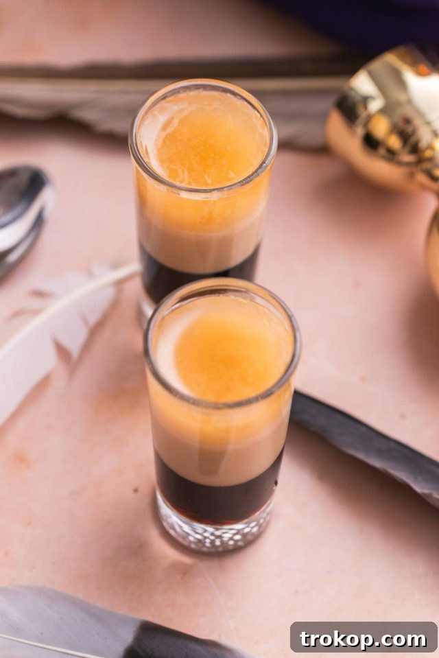 Crafting the Perfect Duck Fart Shot 8 Top-down view of two perfectly layered Duck Fart Shots, ready to be served.