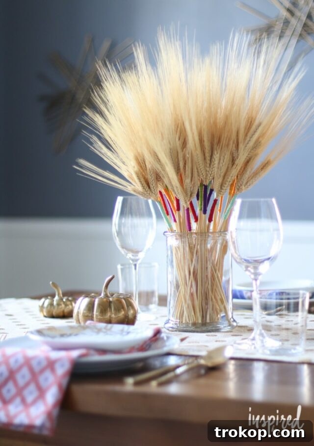 Creative Thanksgiving Table Decor: DIY Ideas for a Festive Feast 17 DIY Color Wrapped Wheat Decor for a subtle pop of color
