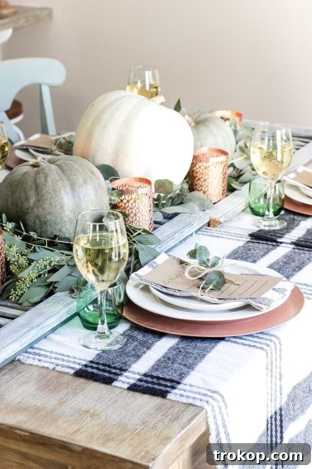 Creative Thanksgiving Table Decor: DIY Ideas for a Festive Feast 18 Green and Copper Thanksgiving Centerpiece with pastel hues