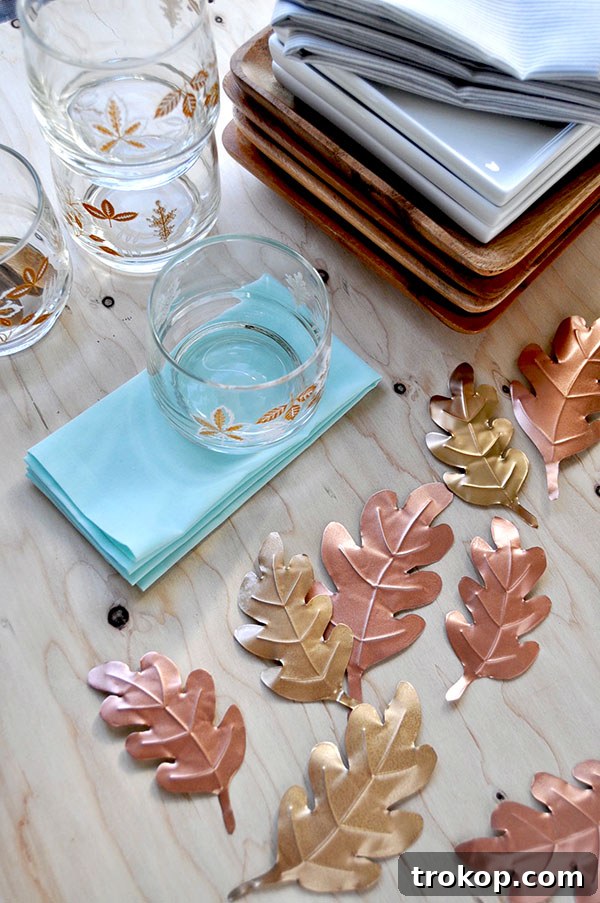 Creative Thanksgiving Table Decor: DIY Ideas for a Festive Feast 20 Metallic Leaves Table Decor for Thanksgiving