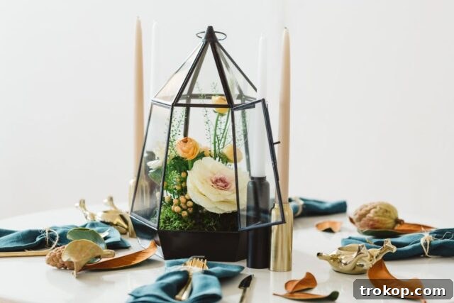 Creative Thanksgiving Table Decor: DIY Ideas for a Festive Feast 22 Terrarium Thanksgiving Centerpiece with fall florals