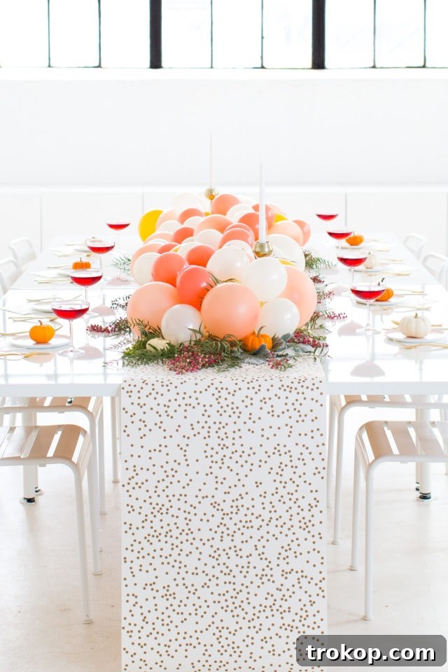 Creative Thanksgiving Table Decor: DIY Ideas for a Festive Feast 3 DIY balloon Friendsgiving table centerpiece featuring a turkey by Sugar and Cloth