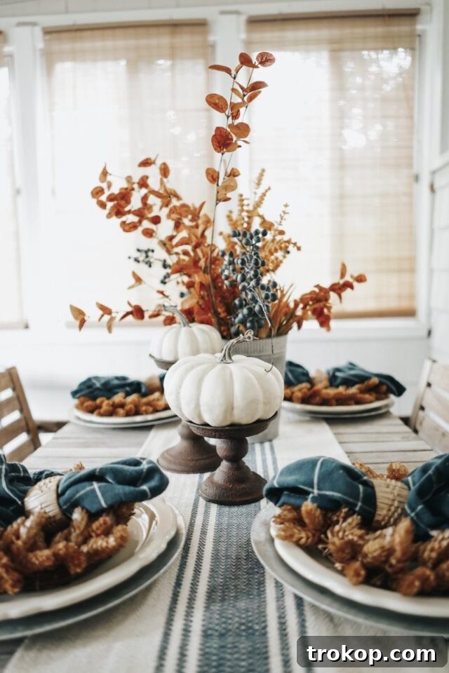 Creative Thanksgiving Table Decor: DIY Ideas for a Festive Feast 32 Dark Blue and Earth Toned Décor for Thanksgiving table