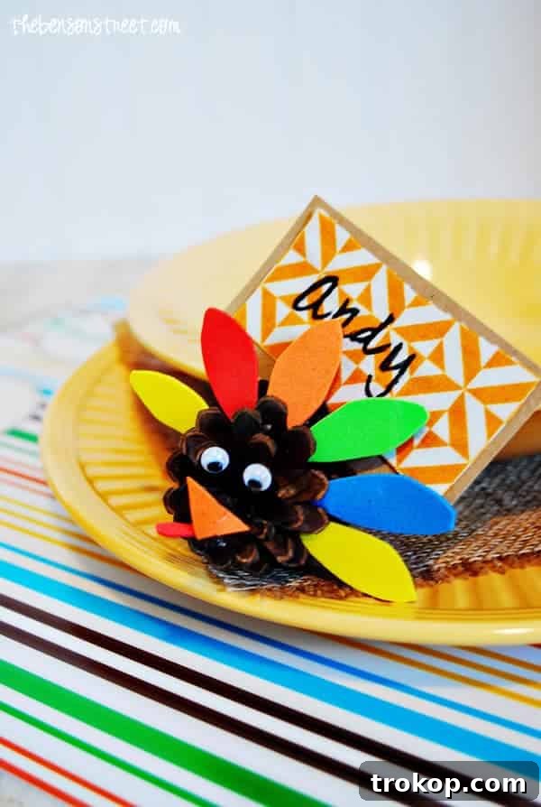 Easy & Festive: 23 Thanksgiving Turkey Crafts 16 Pinecone Turkey Place Card Holders