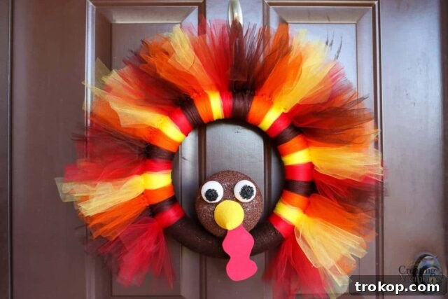 Easy & Festive: 23 Thanksgiving Turkey Crafts 18 Tulle Thanksgiving Turkey Wreath