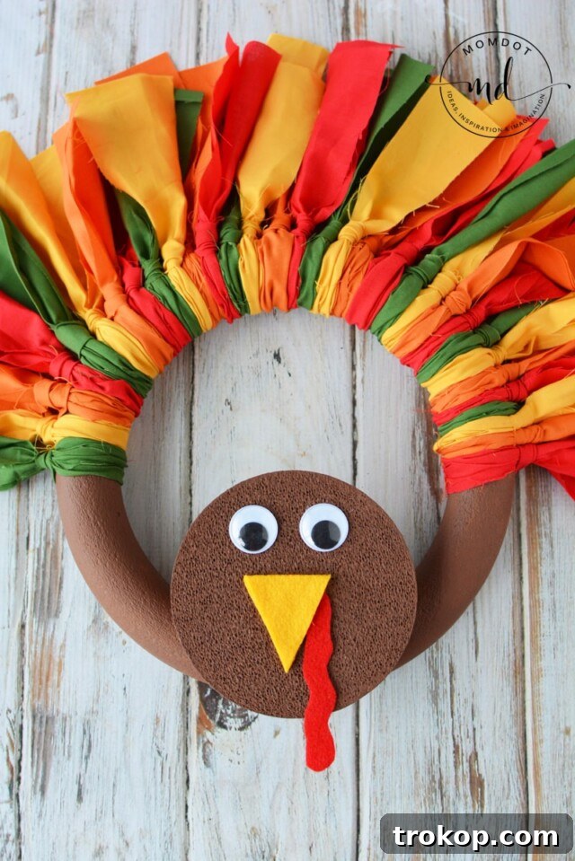 Easy & Festive: 23 Thanksgiving Turkey Crafts 19 Fabric Turkey Wreath