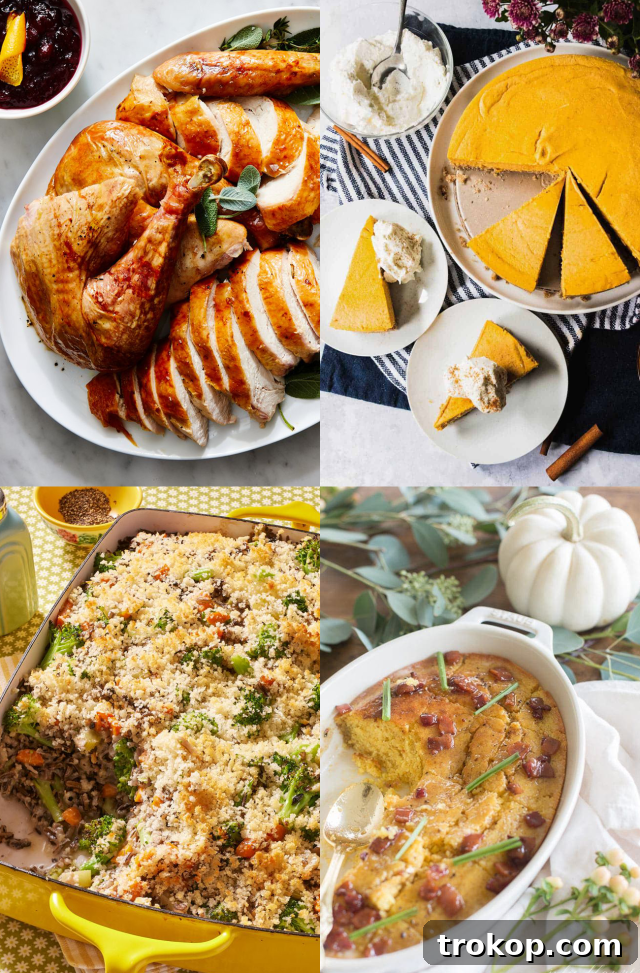 Elevate Your Thanksgiving Dinner Unforgettable Recipes 2 Thanksgiving Food Ideas: A table laden with turkey, sides, and desserts