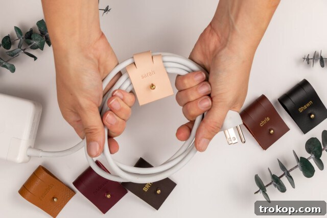 30 Genius Gifts for the Man Who Needs Nothing 13 Large custom leather cable organizer cord keeper monogram for gifts for the impossible man